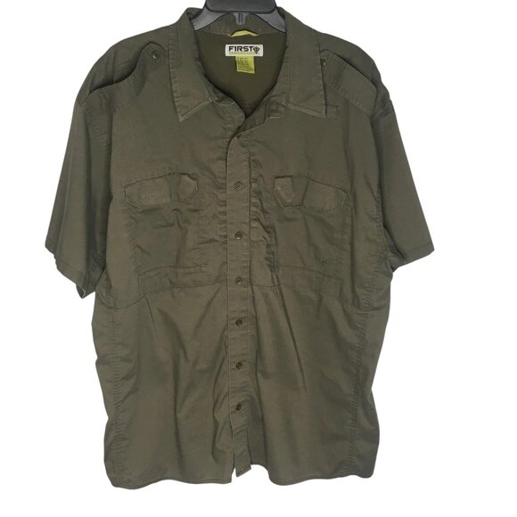 First Tactical Shirt Mens 2XL Green Short Sleeve Button Front Vented Pockets - Picture 1 of 16